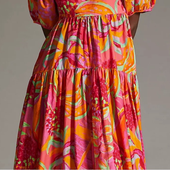 Anthropologie Farm Rio Tropical Puff-Sleeve Midi Dress - Picture 13 of 16